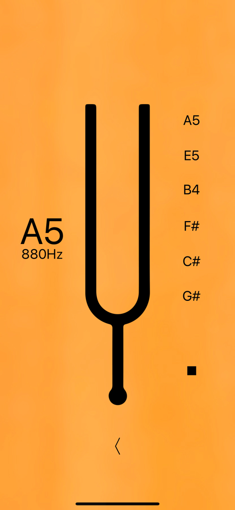 Interfaz de la aplicación Afinador de Bandurria Profesional que muestra un diapasón digital y frecuencias de notas musicales