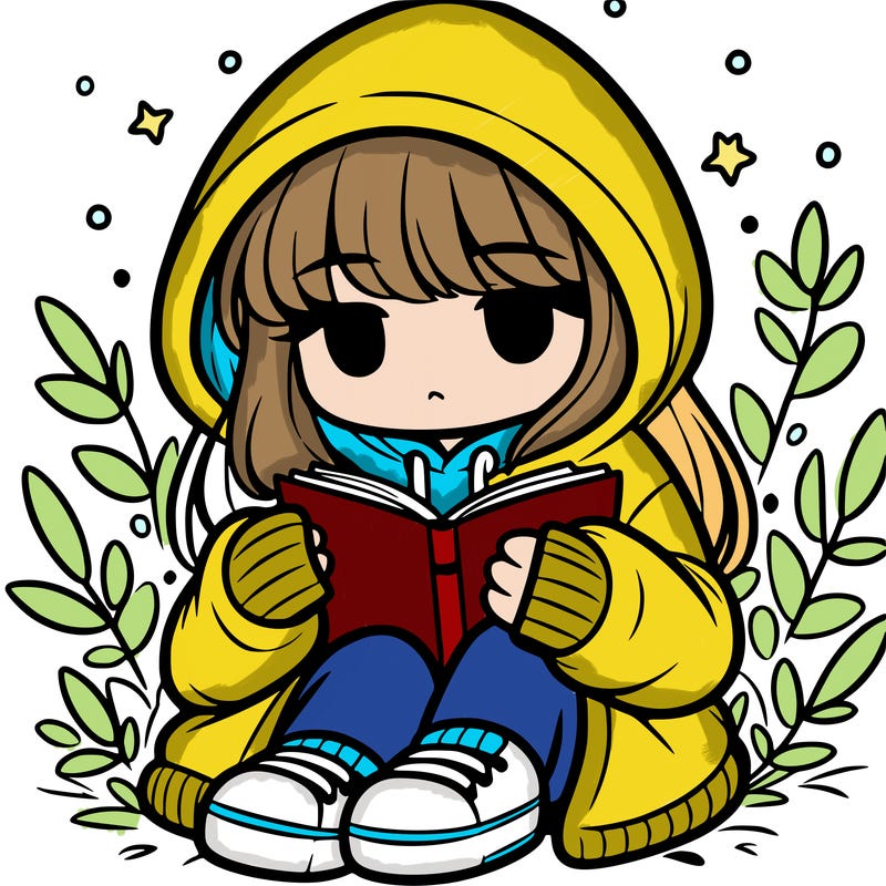 girl in oversized hoodie reading a book