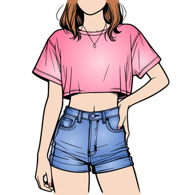 relistic girl with a cropped t shirt and jean shorts