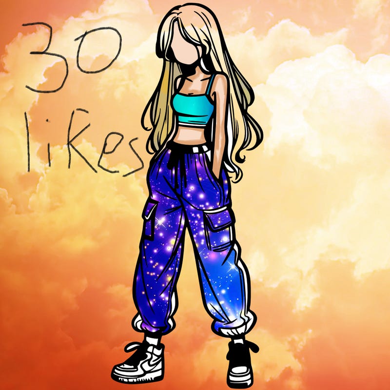 girl in baggy pants crop top and long hair