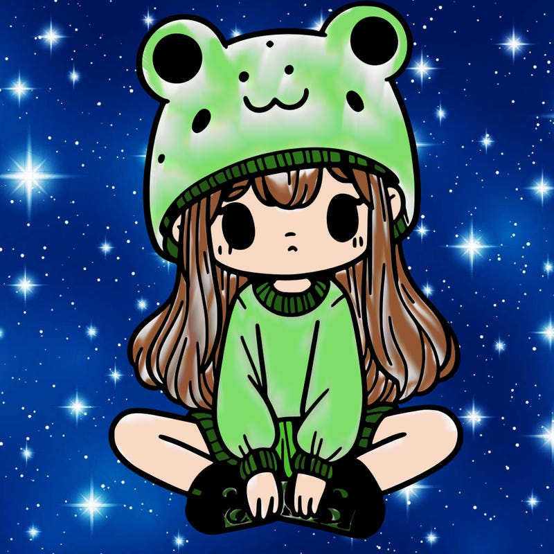 a girl wearing a frog hat and some frog socks