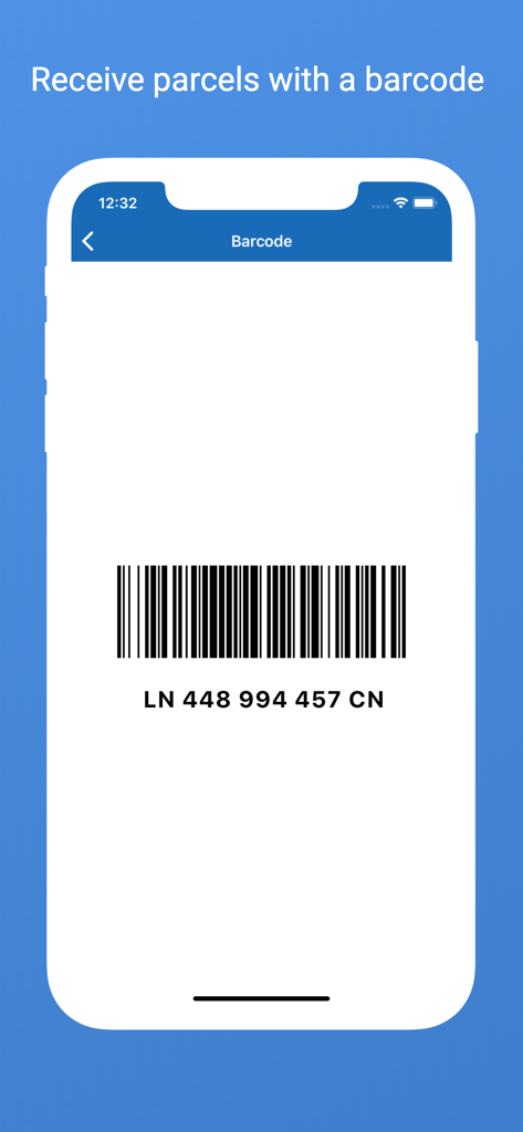 1Track Global Package Tracker - Smartphone screen showing a parcel barcode and tracking number in the 1Track app