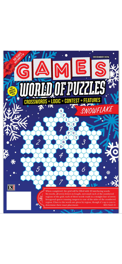 Games World of Puzzles - Portada de la revista Games World of Puzzles con una gran cuadrícula de puzle en forma de copo de nieve