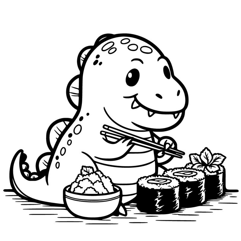 dinosaur eating sushi