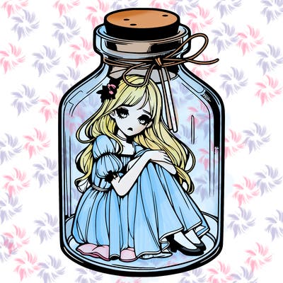 beautiful realistic girl trapped in bottle