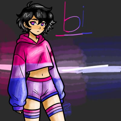 femboy with short hair wearing thigh highs and baggy crop top