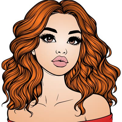 realistic girl with wavy hair and lips
