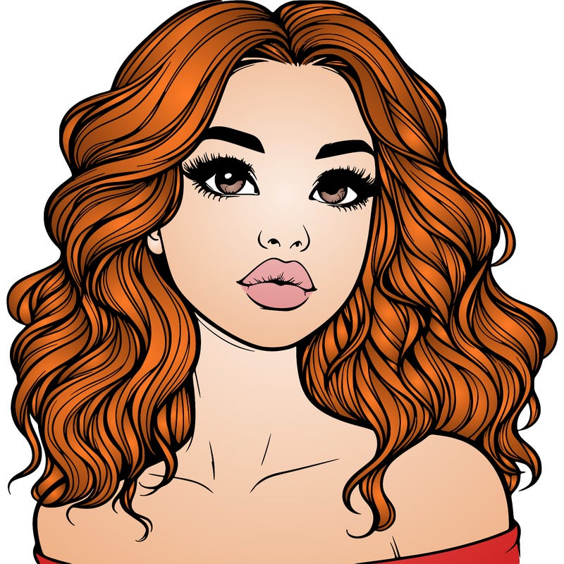 realistic girl with wavy hair and lips
