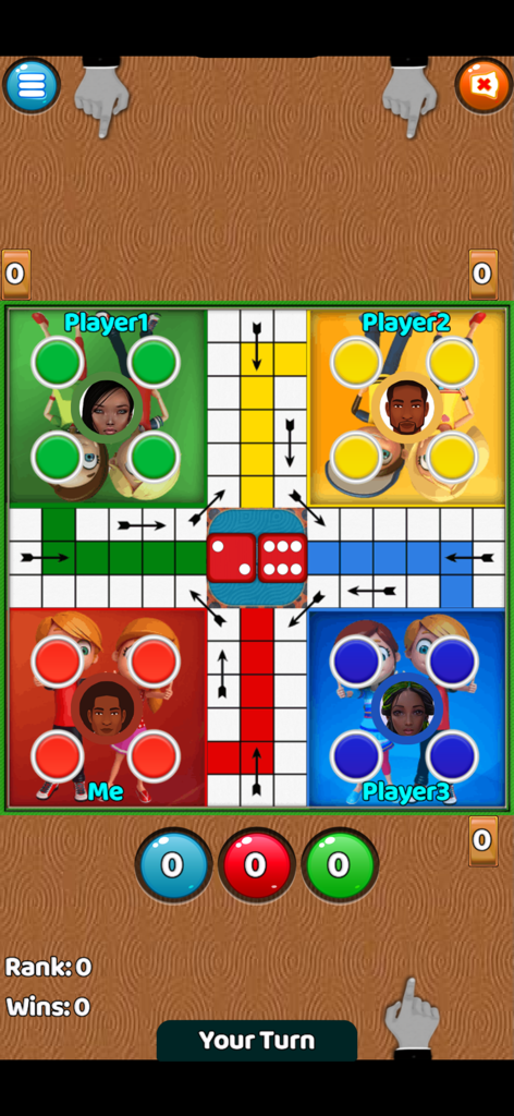 Naija Ludo - A four player gameplay screen of the Naija Ludo mobile app showing the colorful board and dice