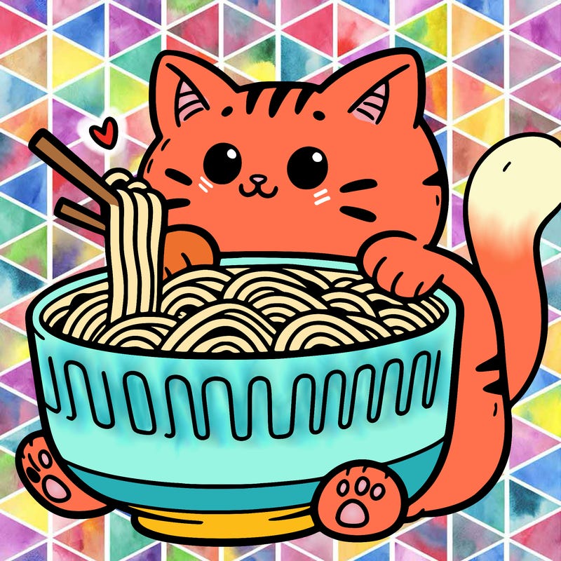 cat with ramen