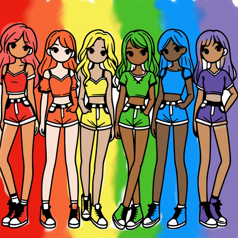 a group of girls wearing crop tops and shorts