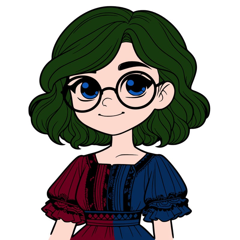 one girl with medium short hair, which are wavy. she has round glasses. she wears a latina outfit.