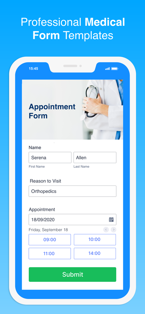 A professional medical appointment scheduling form template on a mobile device