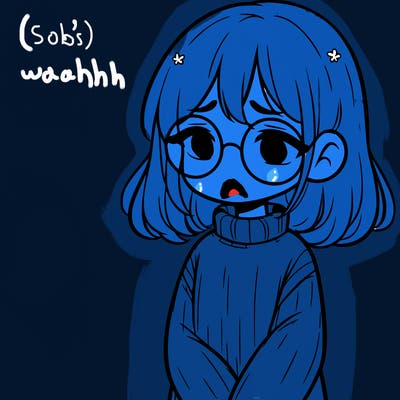 sad girl with glasses in a sweater
