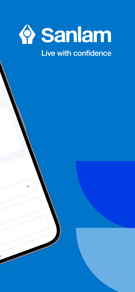 Splash screen of the Sanlam Portfolio mobile app featuring the company logo and tagline Live with confidence