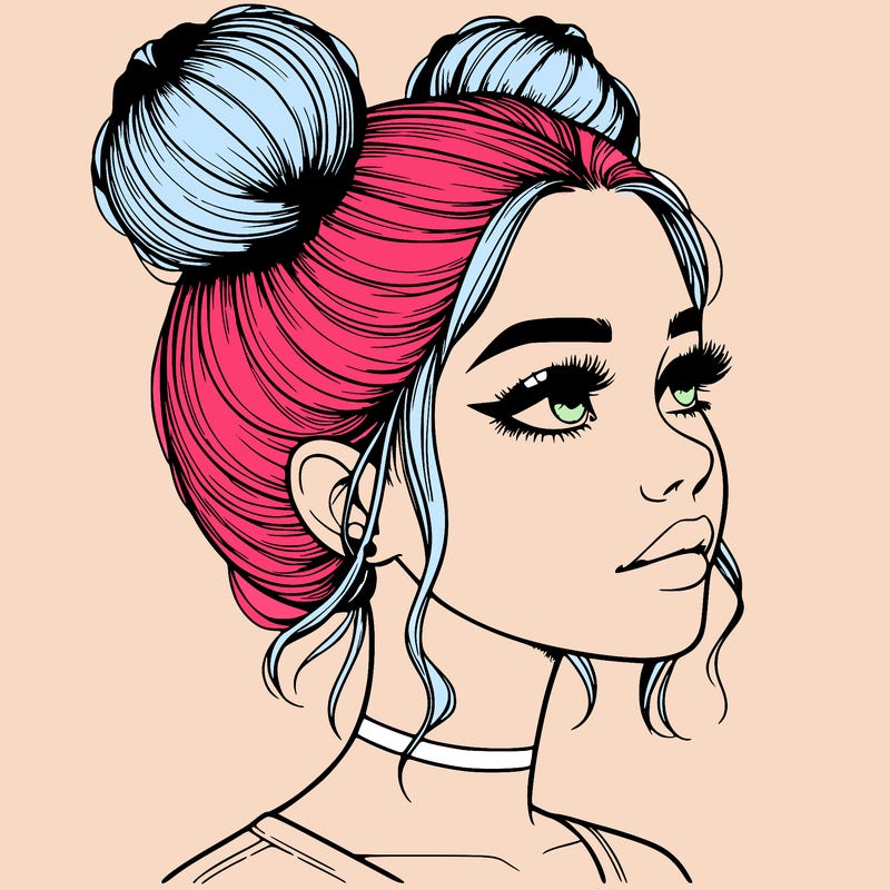 realistic girl with buns on the top of her head