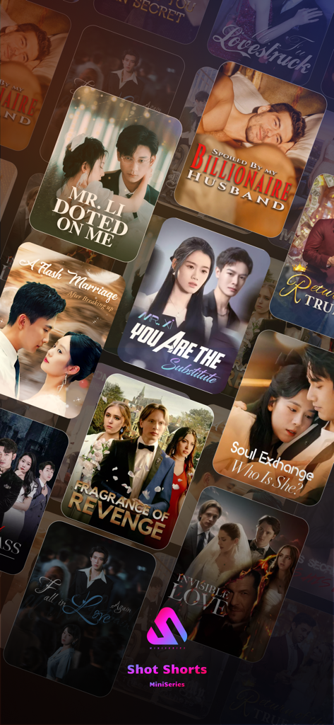 Shot Shorts-MiniSeries - A collection of posters for various mini drama series available on the Shot Shorts app