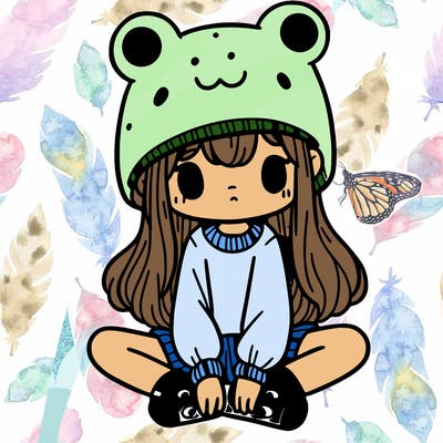 a girl wearing a frog hat and some frog socks
