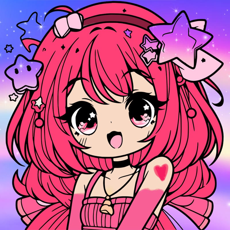 cute anime girl with star accessories