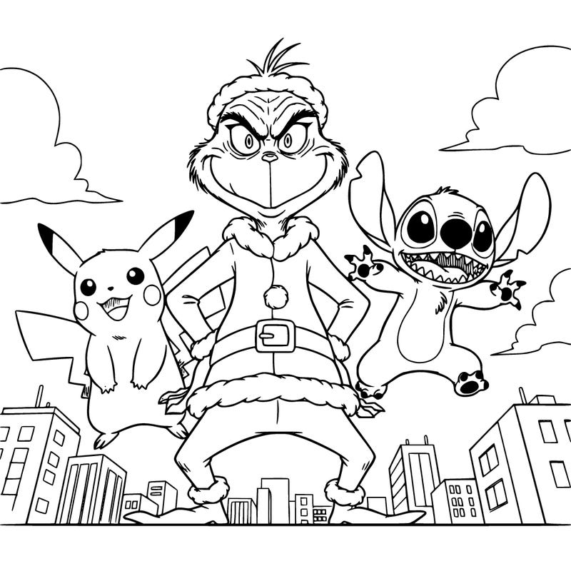 grinch pijachu et stitch .