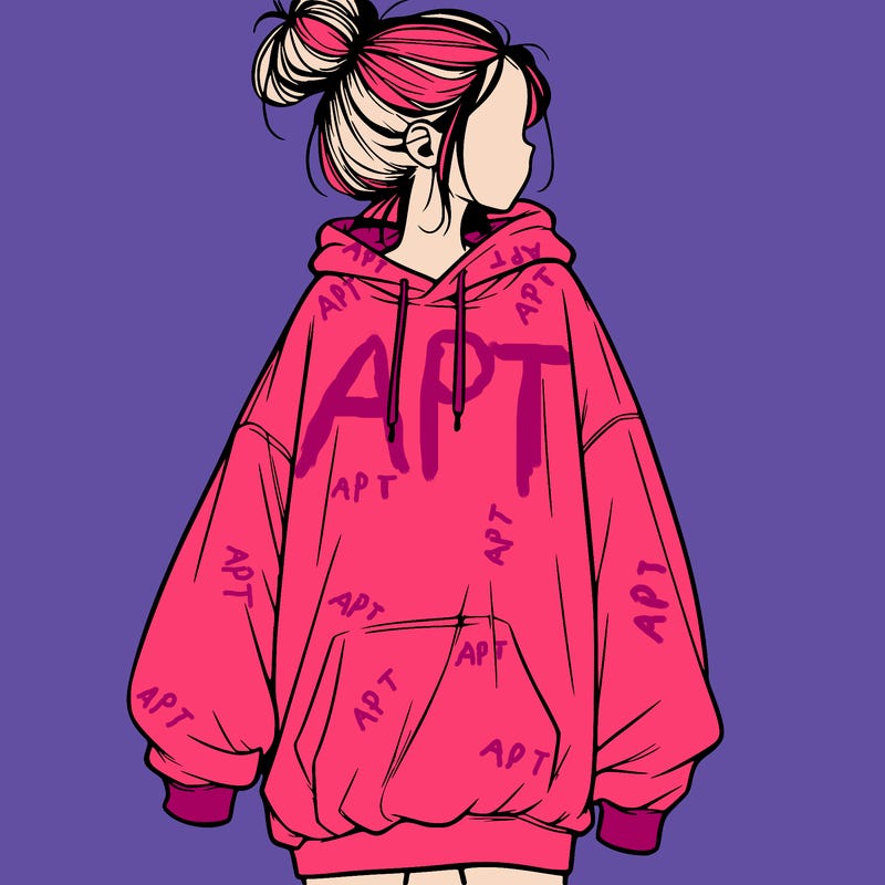realistic girl with a oversized sweatshirt on and a bun