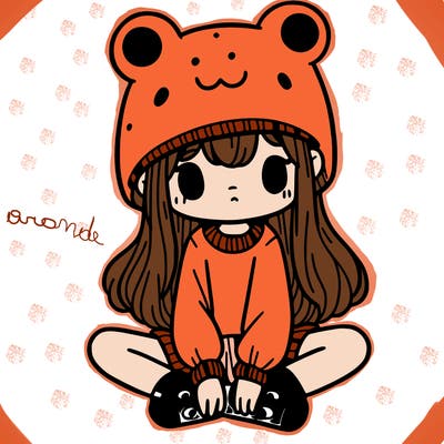 a girl wearing a frog hat and some frog socks