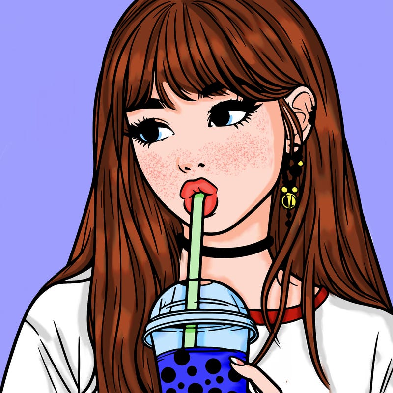 aesthetic realistic girl drinking boba