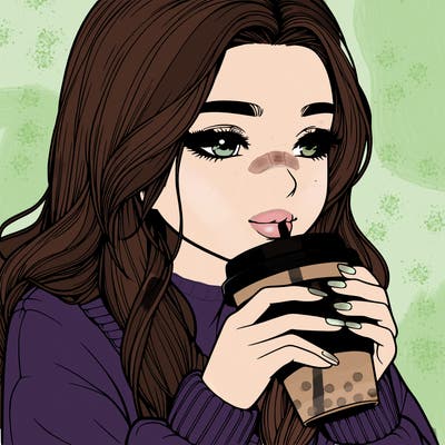 realistic girl drinking coffee