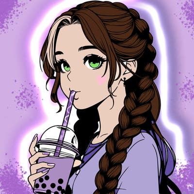 realistic girl with braided hair drinking boba