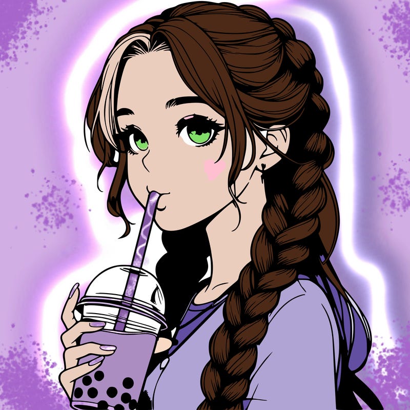 realistic girl with braided hair drinking boba