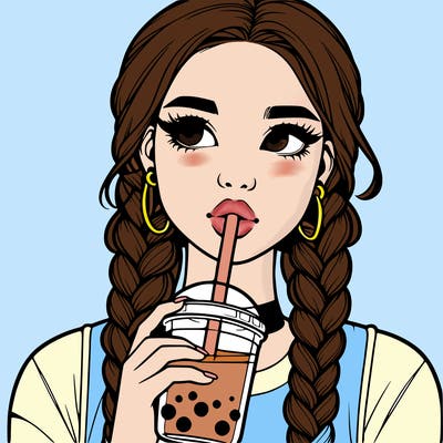 realistic girl with braided hair drinking boba
