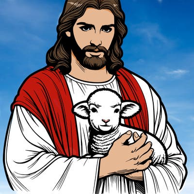 realistic jesus holding a lamb
