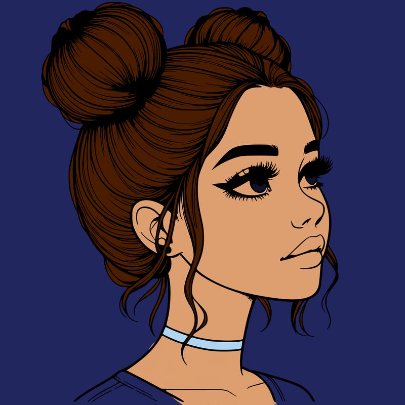 realistic girl with buns on the top of her head