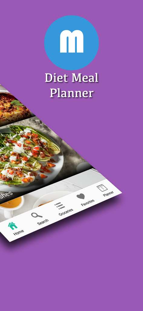 Diet Meal Planner - Diet Meal Planner app splash screen with a logo and recipe preview