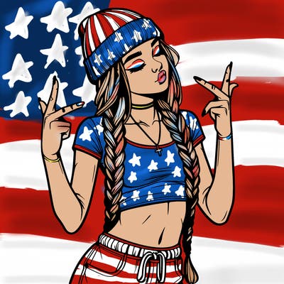 realistic teenage girl with braids and a beanie and crop top doing 🫶🏼