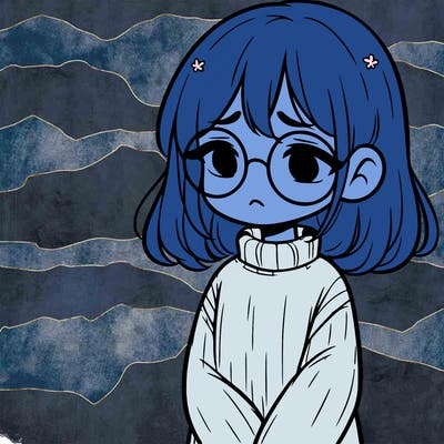 sad girl with glasses in a sweater