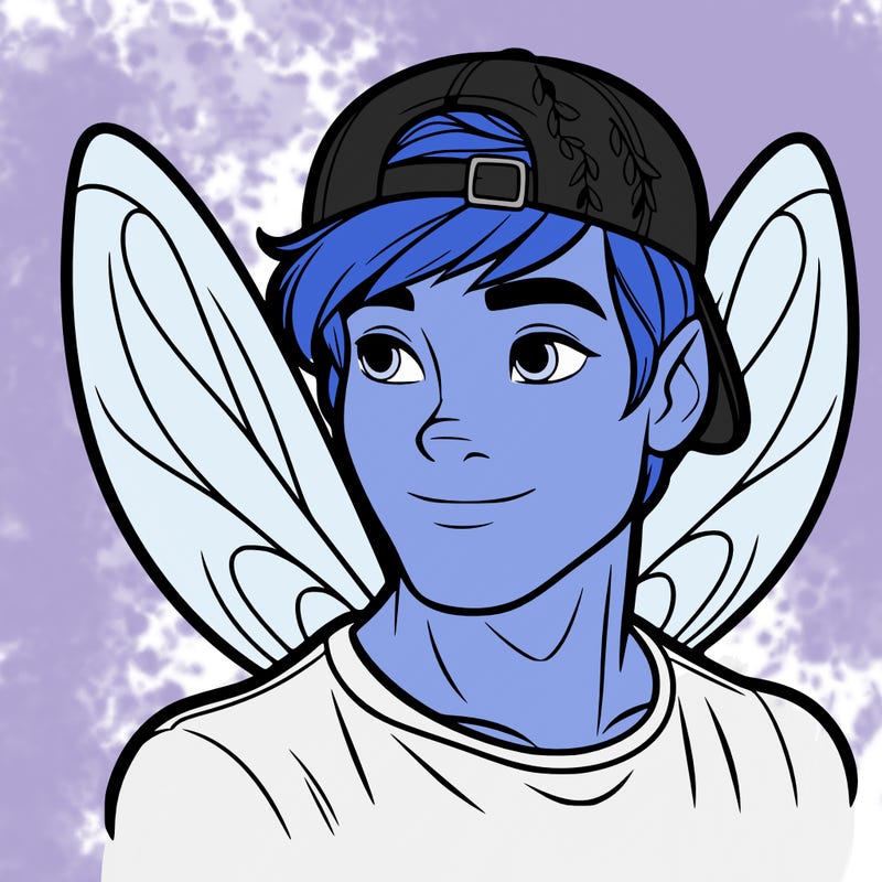 male fairy wearing a backwards ball cap