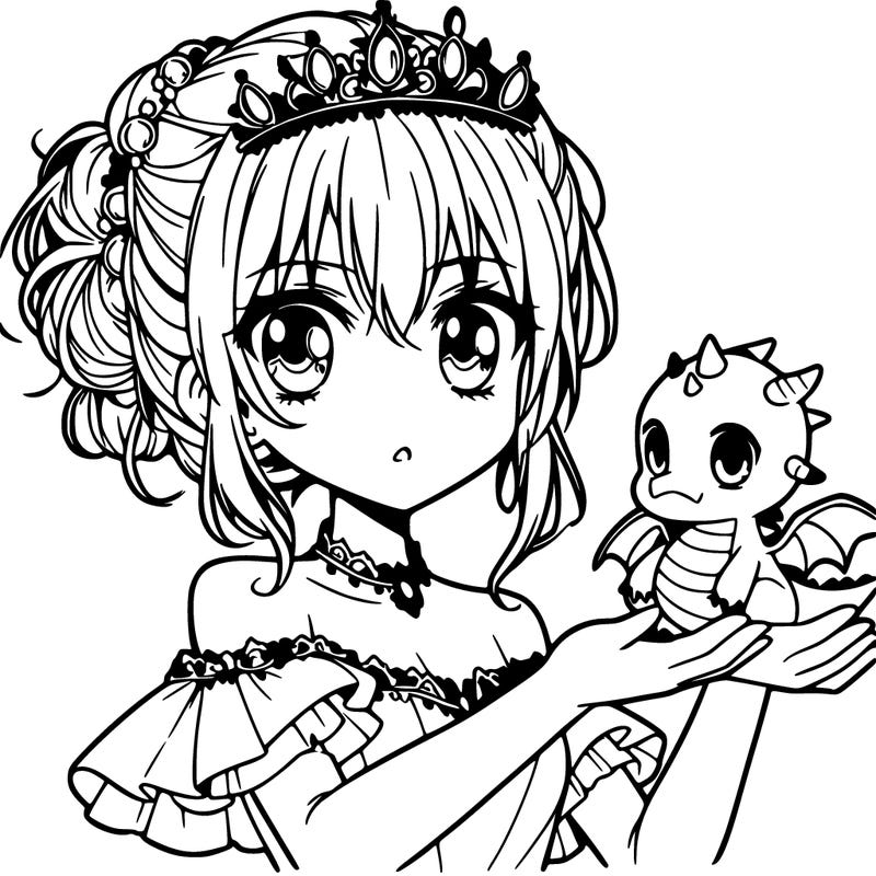 girl that has a small dragon in her hands she is a manga princess