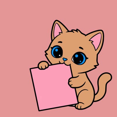 a small cat with a blank sheet of paper in its hand. the cat is sooooooo cute!