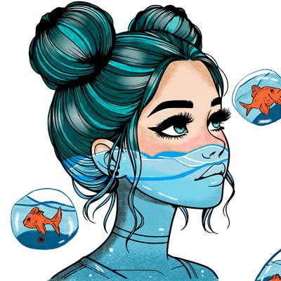 realistic girl with buns on the top of her head