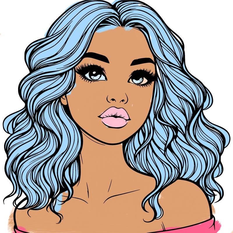 realistic girl with wavy hair and lips