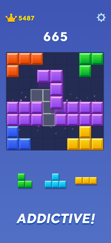 Block Blast puzzle game showing colorful block placement on an 8x8 grid