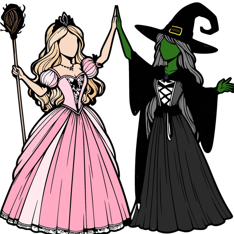 detailed realistic split of a princess and a witch