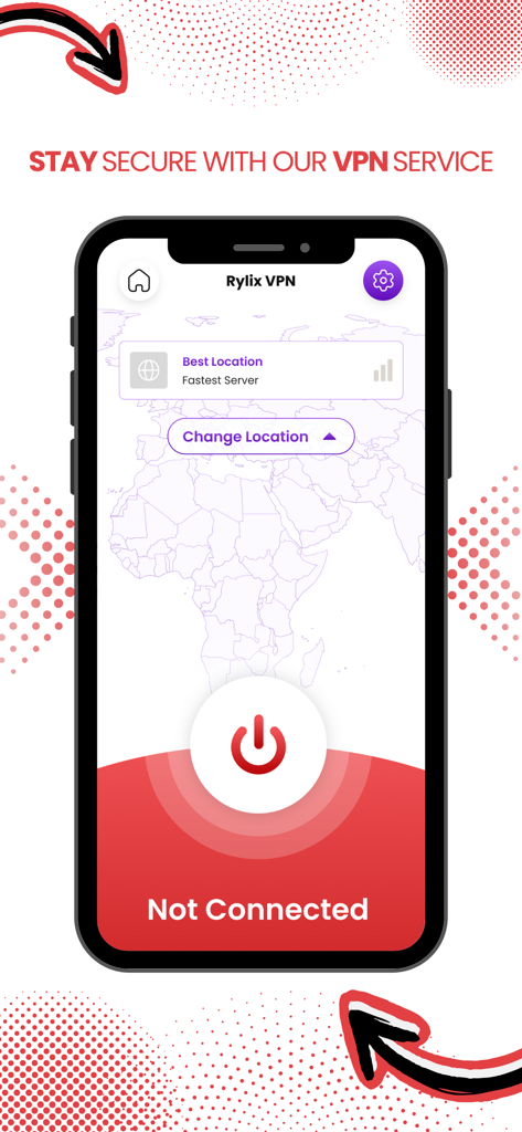 Ana VPN - Interfaz de la aplicación móvil Ana VPN que muestra un gran botón de encendido y el estado de no conectado