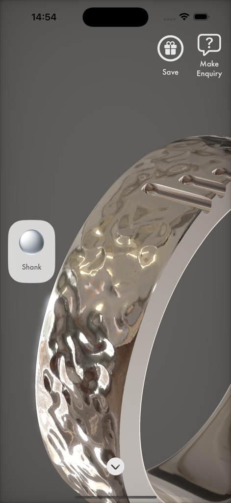 Ceric AR - Close up view of a textured ring shank in the Ceric AR jewelry design app