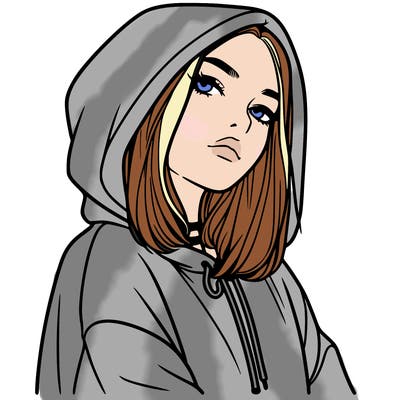 a realistic girl in a hoodie