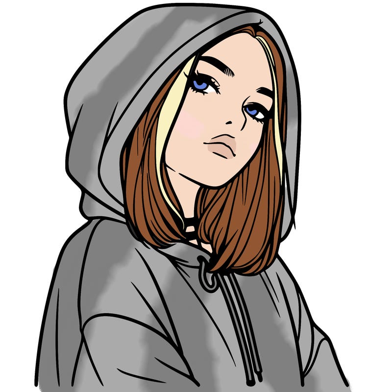 a realistic girl in a hoodie