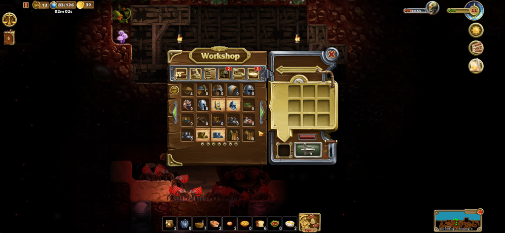 Craft The World-Pocket Edition - In-game screenshot of the crafting workshop menu in Craft The World showing various armor and equipment recipes