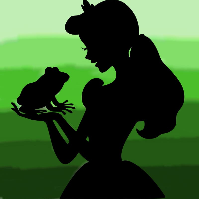 a shadow of a princess holding a frog realistic