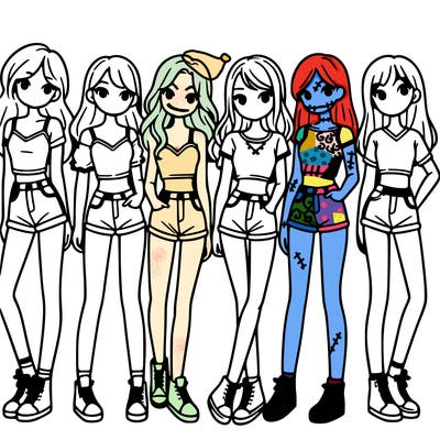 a group of girls wearing crop tops and shorts